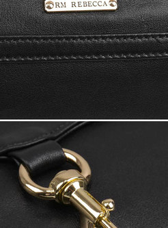 Black Genuine Leather Plaid Chain Crossbody Bag