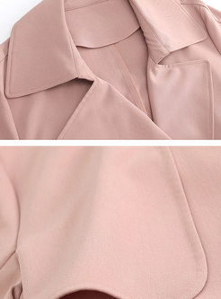 Light Pink Turn-down Collar Tie-waist Midi Trench Coat