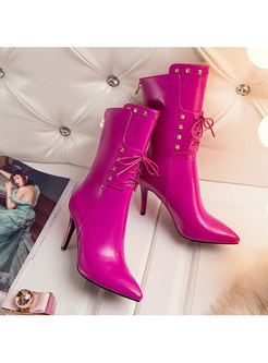 Chic Rivet Lace Up Stiletto Heel Leather Boots