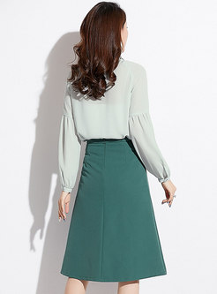 Green Chic High-rise Slim A Line Skirt