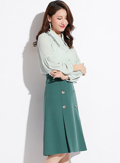 Green Chic High-rise Slim A Line Skirt