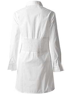 Fashion White Turn-down Collar Split Mini Dress