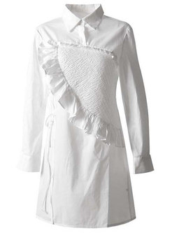Fashion White Turn-down Collar Split Mini Dress