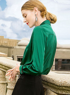 Stylish Green Splicing Silk Cardigan Blouse