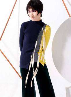 Color-blocked Tied Knitted Sweater