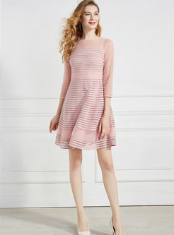 Brief Solid Color Perspective Waist Mini A Line Dress