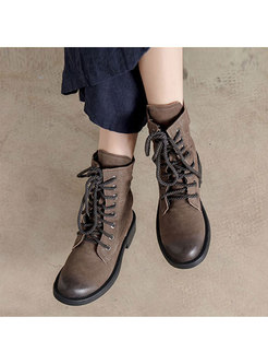 Stylish Lace Up Round Toe Ankle Boots