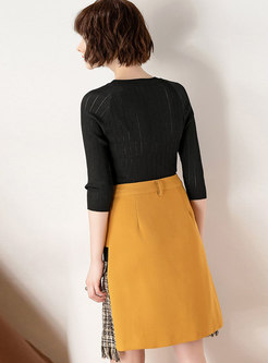 Stylish Three Quarters Sleeve Knitted Top & High Waist Mini Skirt