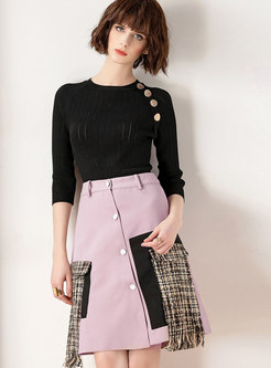 Stylish Three Quarters Sleeve Knitted Top & High Waist Mini Skirt