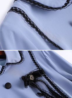Fashion Blue Solid Splicing High Waist Big Hem Dress