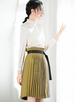 Stylish Long Sleeve Blouse & High-rise A Line Skirt