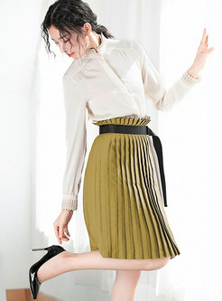 Stylish Long Sleeve Blouse & High-rise A Line Skirt