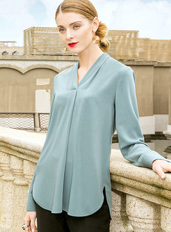 Fashion V-neck Long Sleeve Asymmetric Blouse