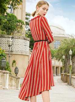 Stylish Spring Crew-neck Striped Irregular Dress