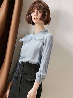 Elegant Pure Color Bowknot Pullover Blouse