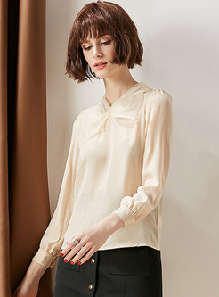 Elegant Pure Color Bowknot Pullover Silk Blouse