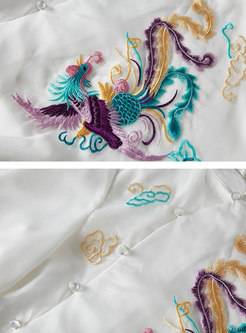 Retro Half Sleeve Mandarin Collar Embroidered Loose Dress