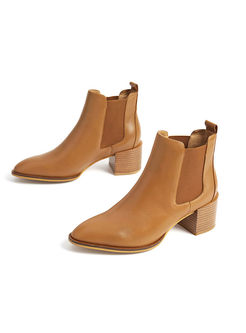 Brief Genuine Leather Chunky Heel Ankle Boots