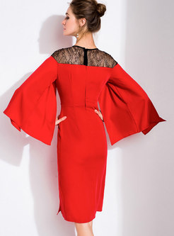 Stylish Red Lace Stitching Party Bodycon Dress