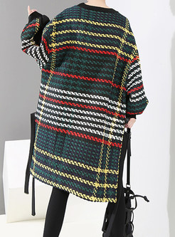 Loose Pullover Big Pocket Knitted Splicing Dress