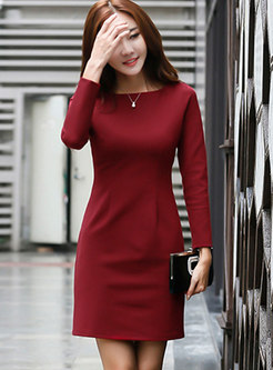 Wine Red Slash Neck Bottoming Knitted Dress