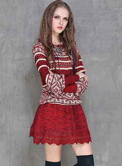 Fashion Hollow Out Long Sleeve Knitted Striped Dress