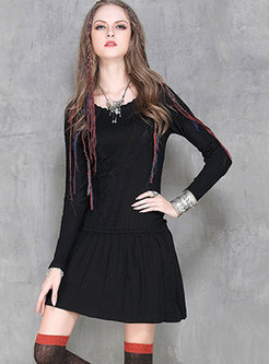 Casual Pullover Knitted Mini Skater Dress