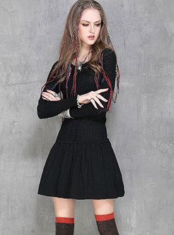 Casual Pullover Knitted Mini Skater Dress