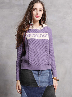 Color-blocked Hooded Letter Print Pullover Sweatshirt