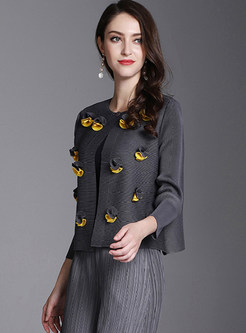 Casual Easy-matching Color-blocked Flower Top With Button
