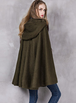 Stylish Hooded Loose Embroidered Woolen Cloak Coat