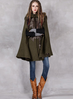 Stylish Hooded Loose Embroidered Woolen Cloak Coat