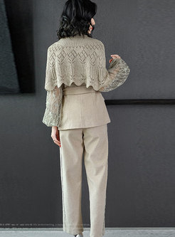 Stylish Lace Splicing Top With Cloak & Straight Pants