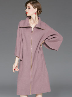 Trendy Turn-down Collar Flare Sleeve Knitted Dress