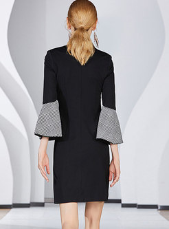 Trendy Hit Color Flare Sleeve High-rise Midi Dress