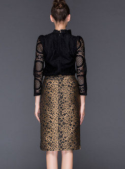 Black Lace Leopard Bodycon Suit Dress