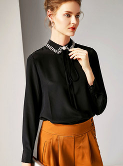 Chic Turn-down Collar Long Sleeve Pullover Blouse