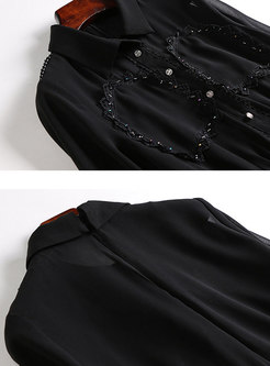 Elegant Black Splicing See-though Gathered Waist Slim Jumpsuit
