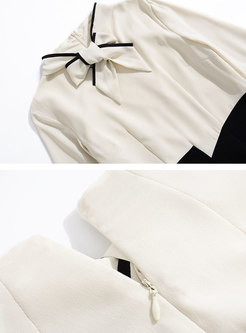 Elegant Color-blocked Tie-collar Asymmetric Sheath Dress