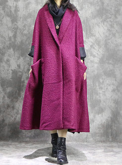 Fashion Monochrome Thicken Woolen Pockets Coat