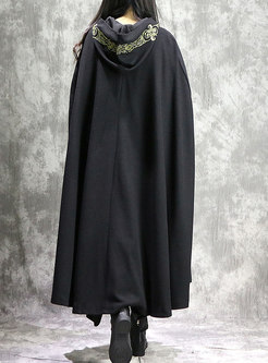 Stylish Ethnic Black Hooded Straight Kimono