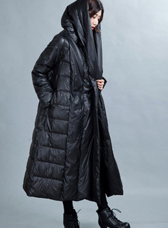 Plus Size Hooded Tie-waist Thicken Long Puffer Coat