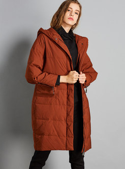 Casual Solid Color Hooded Plus Size Puffer Coat
