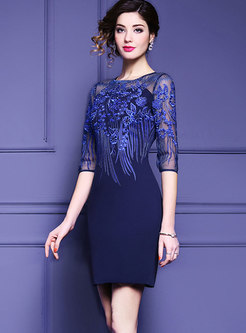 Fashion Stitching Embroidered Plus Size Dress