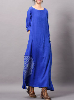 Elegant Splicing O-neck Ankle-length Maxi Dress