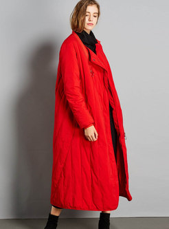 Red Elegant Long Sleeve Zipper Long Down Coat