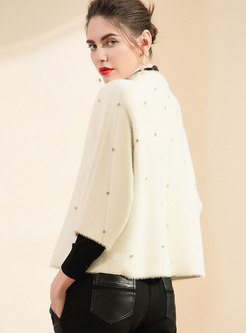 Stylish Solid Color Knitted Cropped Cardigan Coat