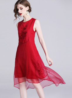 Fashion Red Crew-neck Sleeveless A Line Dress