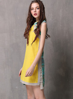 Mandarin Collar Sleeveless Improved Cheongsam Mini Dress
