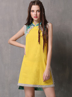 Mandarin Collar Sleeveless Improved Cheongsam Mini Dress